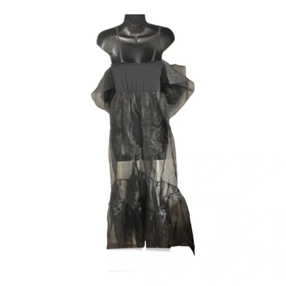 Free People intimately black Someone Say Bows Bodysuit sheer Maxi‎ dress size XS